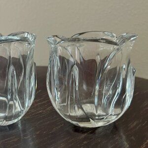 Vintage St George Lead Crystal Tulip Flower Votive Candle Holders Set of 2